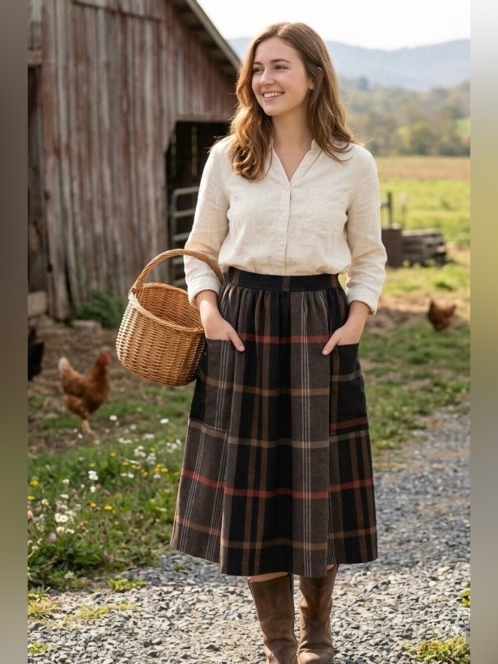 Vintage Jerri Allen Wool Skirt Deep Front Pockets Size 25 Farmhouse Cottagecore